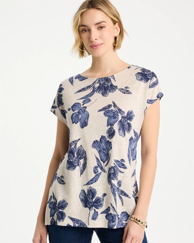 Floral Linen Dolman Tee - image 1